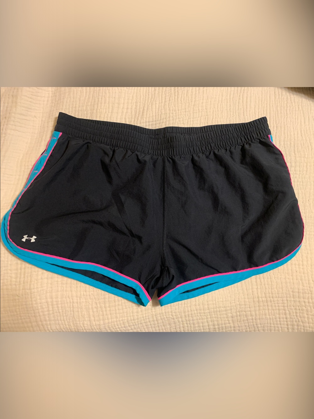 Under Armour Black Athletic Shorts with Teal and Pink Trim